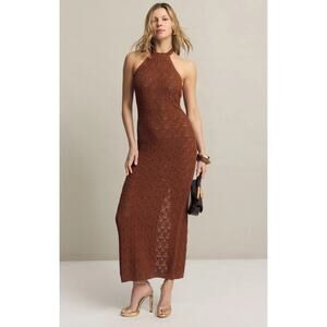 Ronny Kobo x RTR Crochet Halter Dress in Brown Size L